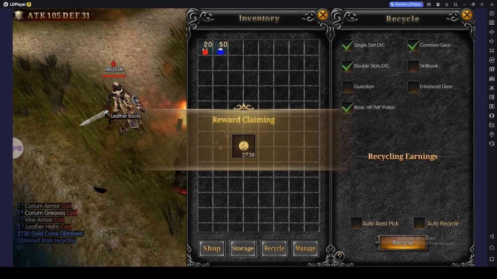Recycle Gear for More Coins