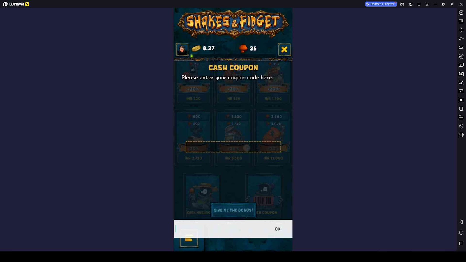 Redeeming Process for the Codes in Shakes & Fidget